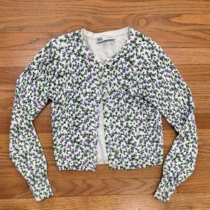 Zara cropped floral cardigan with iridescent button detail